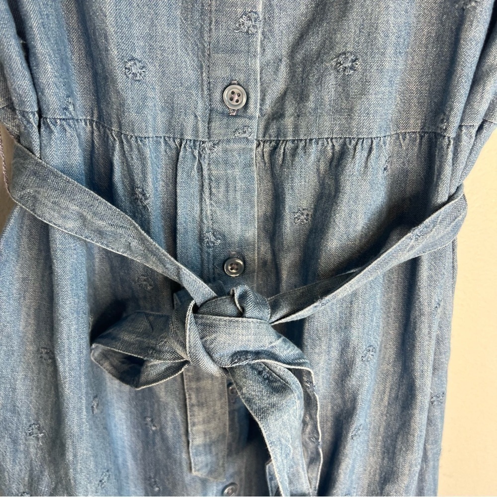 NWT Old Navy Denim Embroidered Mini Dress Cap Sleeve Square Neck Sz M Button Up - Picture 8 of 13